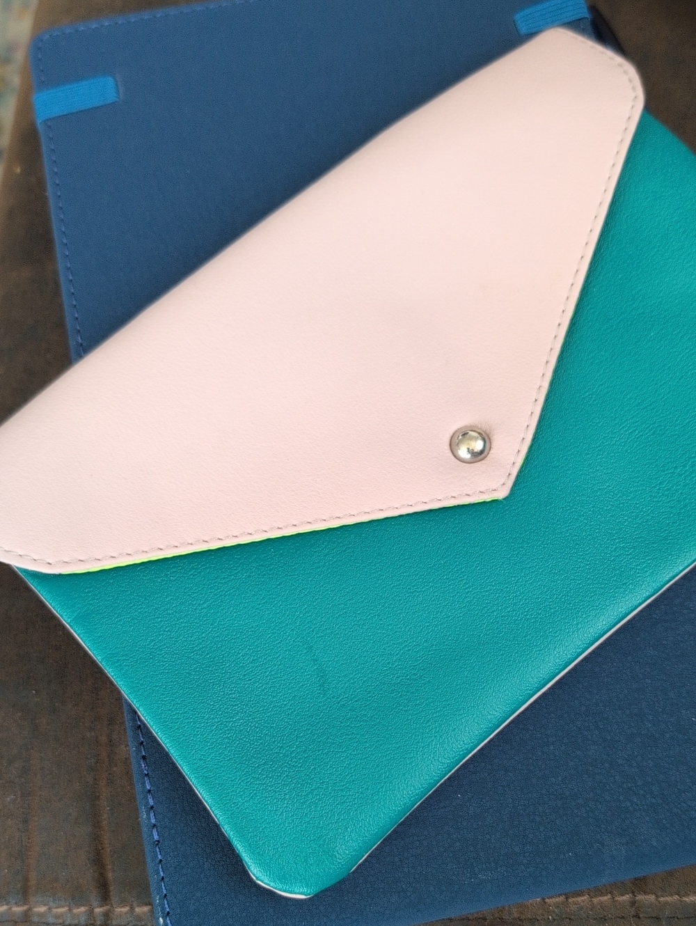 ipsy Teal and Light Pink Envelope Cosmetic Bag